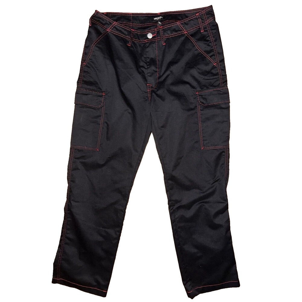 True Religion Men's Jet Black Cargo Pants with Red Contrast Stitch Size 36 NWT